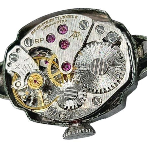 Carvelle Ladies Cocktail Wind Watch 10kgp Silver Tone 17mm Square Dial 6.5" 1974 - Picture 13 of 16